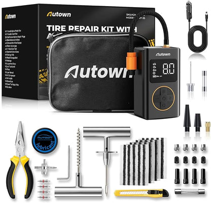 Flat Tire Repair Kit with Air Compressor 54 Pieces for Car, Motorcycle, ATV, Jeep, Truck, Tractor Flat Tire Repair (54PCS)