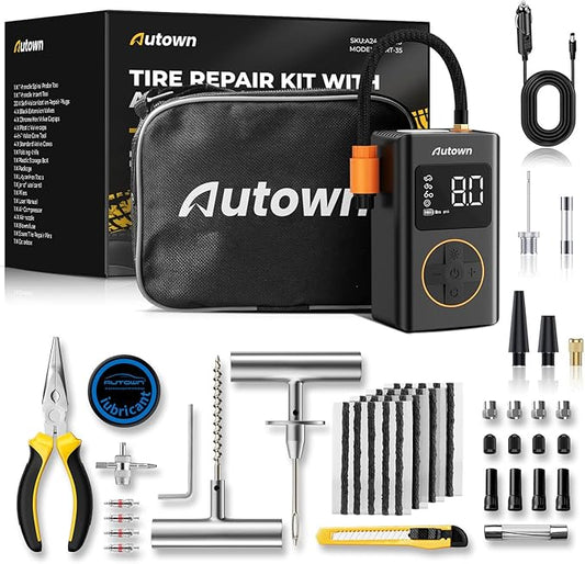 Flat Tire Repair Kit with Air Compressor 54 Pieces for Car, Motorcycle, ATV, Jeep, Truck, Tractor Flat Tire Repair (54PCS)
