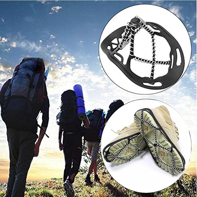 Walk Traction Cleats,Ice Cleats Anti Slip Crampons Rubber Spikes Ice Snow Grippers for Boots and Shoes for Winter Walking on Snow and Ice Climbing Hiking Mountaineering 2PCS for Man and Woman