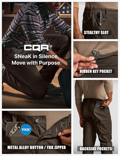 CQR Men's Flex Stretch Tactical Pants, Water Resistant Ripstop Cargo Pants, Lightweight EDC Outdoor Work Hiking Pants