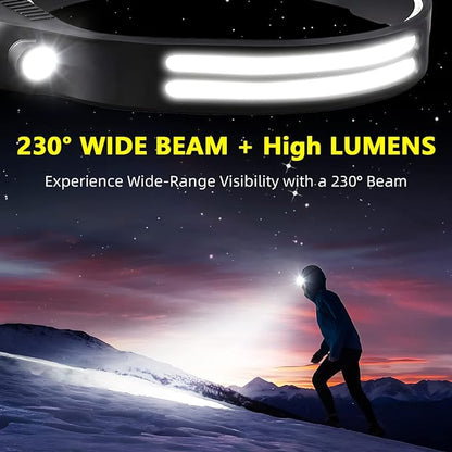 LED Headlamp Rechargeable 4PCS - 230° COB Super Bright Head Lights for Forehead, Hard hat Light for Adults, USB C Headband Flashlight for Work, Hiking, Running, Camping Essentials Gear