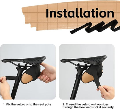 Bike Seat Bag Bicycle Saddle Bag 0.4L Cycling Under Seat Pouch for Mountain Road Biking and Commuting Trips (Black)