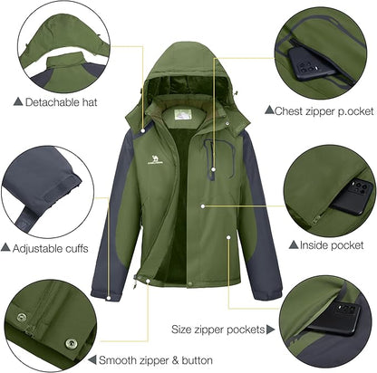 CAMELSPORTS Mens Winter Jacket Waterproof Warm Snow Ski Jackets Faux Fur Fleece Rain Coats with Removable Hood