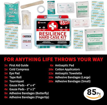 Protect Life Survival First Aid Kit for Home/Business, Camping Survival Kits | Mini Travel First Aid Kit | Camping Equipment | Small Kits for Car | Outdoor Emergency Survivals Pack - 85pcs