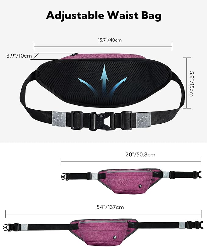 WATERFLY Running Belt Fanny Pack: Runner Marathon Jogging Waist Pack Sport Workout Exercise Fitness Phone Holder Belt for Men Women Jogger Slim Waistband Black