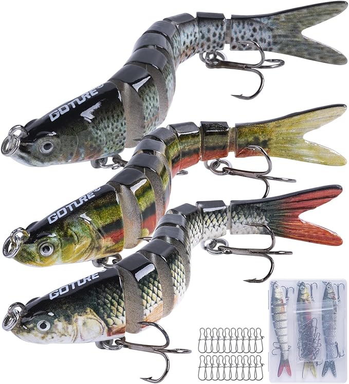 Goture Bass Fishing Lures, Lifelike Jointed Swimbait for Bass Trout Walleye Crappie Pike, Slow Sinking Segment Swimming Bait Fishing Lures for Freshwater and Saltwater, Gifts for Men