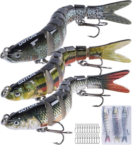 Goture Bass Fishing Lures, Lifelike Jointed Swimbait for Bass Trout Walleye Crappie Pike, Slow Sinking Segment Swimming Bait Fishing Lures for Freshwater and Saltwater, Gifts for Men