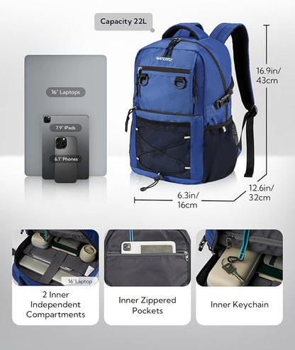 WATERFLY Travel Hiking Casual Backpack: 22L Lightweight Everyday Outdoor City Daypack College Bookbag for Women Men