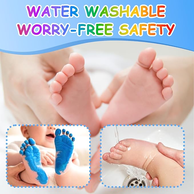 Baby Hand and Footprint Kit with Sponge Head, Baby Ink Hand and Footprint Kit, 1.69 fl oz Non-Toxic and Washable, Paw Print Kit for Dogs Suitable for Babies and Pets, Newborn Memento, Blue