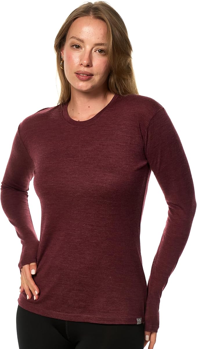 Merino Wool Base Layer Women - 100% Merino Wool Shirt Women Thermal Underwear Long Sleeve T-Shirt for Hiking