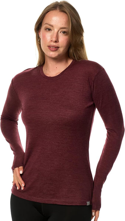 Merino Wool Base Layer Women - 100% Merino Wool Shirt Women Thermal Underwear Long Sleeve T-Shirt for Hiking