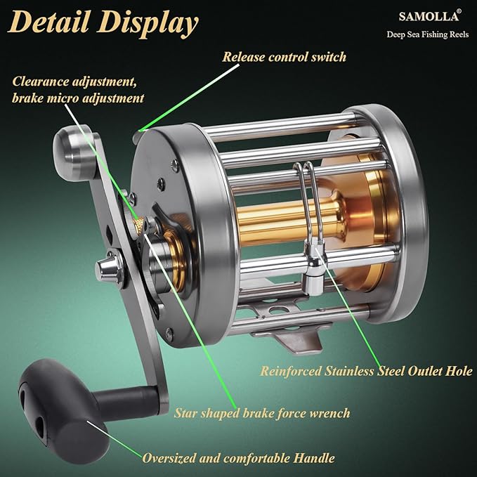 Deep Sea Fishing Reels 44-66Lb Max Drag for Saltwater or Freshwater Ocean Conventional Reel Saltwater Fishing Reel for Tuna Sailfish Swordfish