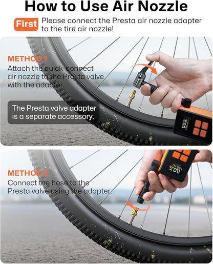 MCY Portable and Mini Bike Pump with Guage,20s Fast Inflate Electric Bike Tire Pump with 150PSI,Bicycle Pump with Presta,Schrader Valve,Auto Stop,Clear Pressure Display,Motorcycle,Ball,Swimming Ring