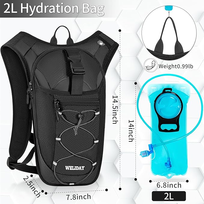 Hydration Backpack with 2L Water Bladder, Lightweight Hydro Pack for Cycling, Running, Hiking, Climbing