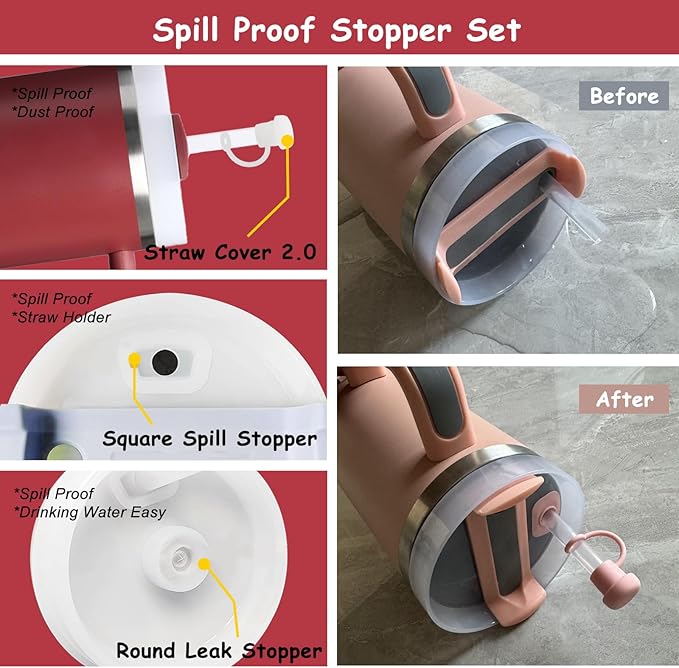 Stanley Cup Accessories Set,Including 2 Pcs 0.4in Straw Cover, 1 Silicone Spill-Proof Stopper Set of 3, 1 Cute Flower Handle Charm, 1 Silicone Boot Fits Stanley 40&30 Oz Tumbler (Cranberry)