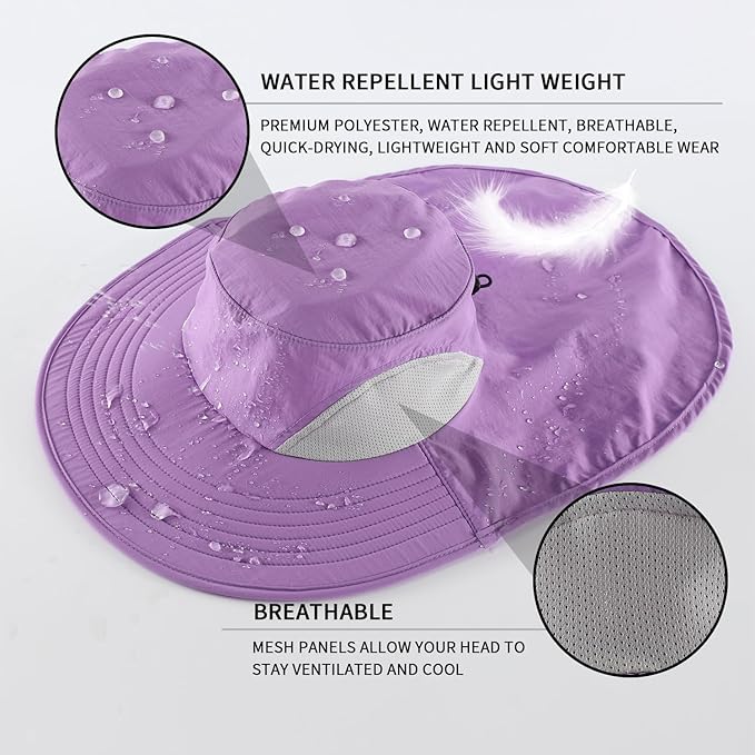 Home Prefer Outdoor UPF50+ Sun Hat Wide Brim Mesh Fishing Hat with Neck Flap