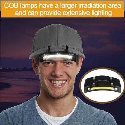Mudder 4 Pcs Hat Light Clip 11 LED Light and Cob Cap Lights Clip on Hat Powered Headlamp Battery Cap Brim Lamp Black Waterproof Ultra Bright Headgear Flashlight for Hunting Camping Fishing Hiking