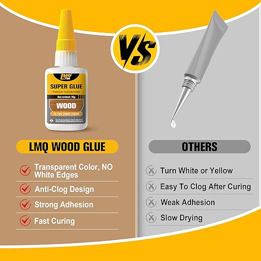 Wood Super Glue Liquid, Clear Instant Cyanoacrylate Adhesive for Wood Crafts Repair Woodworking, All Purpose CA Glue for Shoe Ceramic Plastic Leather Glass Model Metal Pottery Aquarium Porcelain Stone