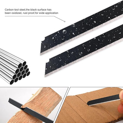 FOSHIO 100PCS 60 Degree Carbon Steel Snap Off Blades 9mm for Box Cutters Utility Knife Universal Art Knife Replacement Black Blades