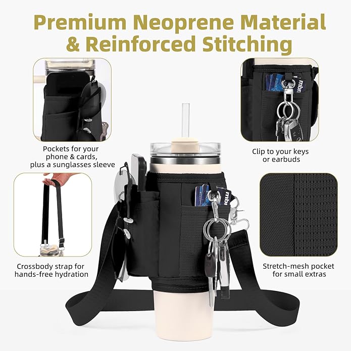 All Day Quencher Carry All for Stanley 40/30 oz Tumbler, Crossbody Bag with Phone Holder & Strap, Water Bottle Carrier Bag