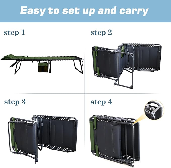 Oversized Padded Outdoor Folding Lounge Chair for Adults 330Ibs Patio Chaise Lounge for Outside 5-Position Adjustable Reclining Beach Chair with Pillow Pocket