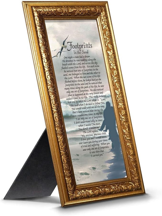 Footprints in the Sand Inspirational Wall Art, Beach Decor, Christian Gifts for Women and Men, Christian Wall Decor, Get Well Soon, Encouraging Scripture Wall Art, Framed Sympathy Gift 7703G