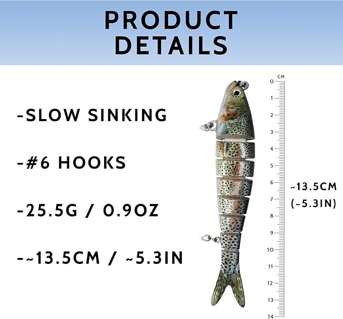 DMSE Fishing Lures for Bass Trout Crappie, Lifelike Swimbait Soft Plastic Baits with 3D Realistic Eyes, Slow Sinking Action for Freshwater and Saltwater Fishing Gifts for Men
