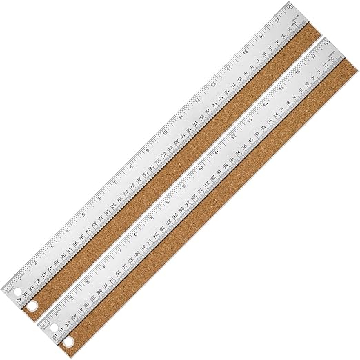 Metal Ruler with Cork Backing, 18 Inch Stainless Steel Rulers 18 Inch Metal Ruler 2 Pack - Imperial and Metric - Non-Slip Prevent Ink Leakage - for School Office Engineering Tools
