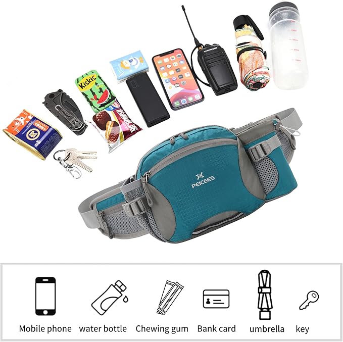 Peicees Hiking Fanny Pack Large Waist Bag for Men Women with Bottle Holder Water Resistant Lumbar Pack for Hiking Camping Fishing Outdoor (Bottle Not Included)