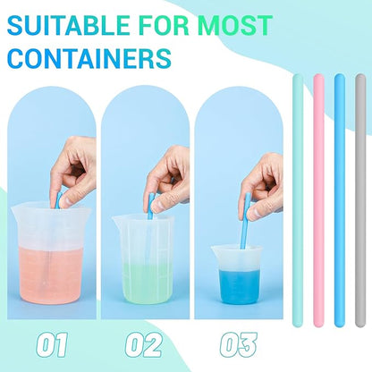 Gartful 4PCS Colored Silicone Stir Sticks, Reusable Mixing Sticks for Epoxy Resin, Paint, Making Glitter Tumblers Cups, Arts, Crafts, Facial Mask Stirring Rods, 4 Colors