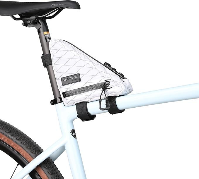 Rhinowalk Bike Frame Triangle Bag, Waterproof Compact Storage Bag with YKK Zippers, Multi-Pocket Design, Doesn’t Rub Legs – 0.9L, White