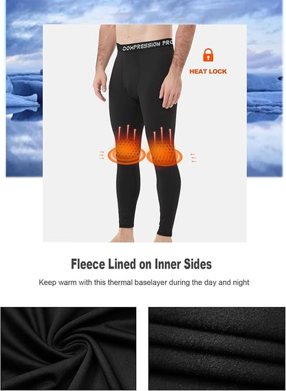 Dalavch 4 Pack Men Thermal Compression Pants,Fleece Lined Heated Leggings for Cold Weather Sports Athletic Winter Baselayer