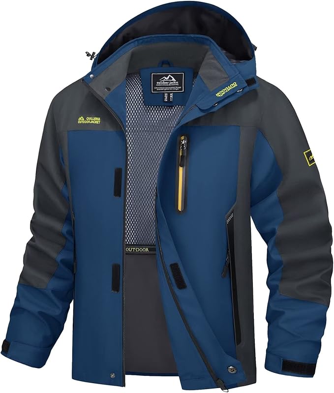 MAGCOMSEN Men's Hooded Windproof Water Resistant Rain Jacket Windbreaker 5 Pockets for Hiking,Fishing,Travel