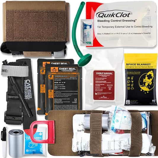 EVERLIT Rapid Aid Trauma Sleeve(Rats) EDC Trauma Kit, CAT GEN-7 Tourniquet QuikClot Gauze CE, Military Tactical IFAK for Bleeding Control (Coyote Brown)