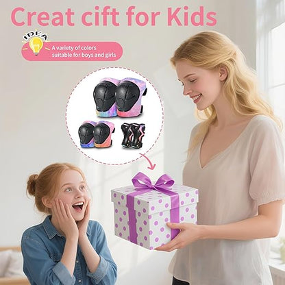 Gradient Color Kids Protective Gear Set Knee Pads for Kid 2-14 Years,W/ Adjustable Strap Kids/Youth Knee Pads Elbow Pads Wrist Guards Set for Inline Roller Skates,Cycling,BMX Bike,Skateboard,Scooter