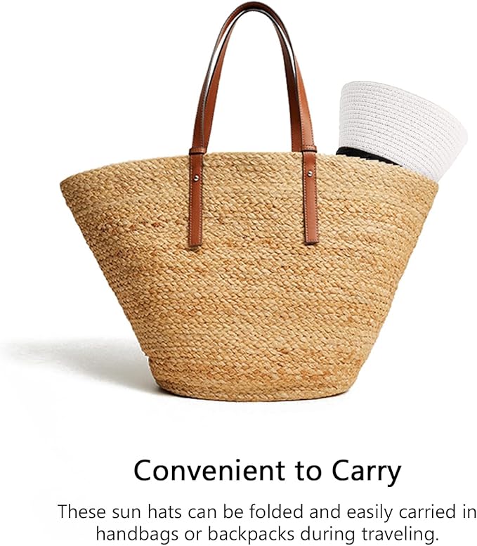 DRESHOW Women Straw Sun Hat Short Brim Panama Travel Fedora Beach Cap Roll up Summer Hat for Women Men UPF 50+