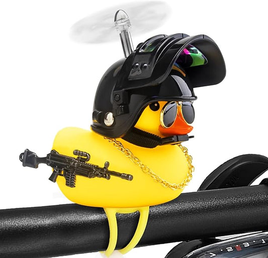 wonuu Rubber Duck Bike Bell, Squeeze Ducks with Helmet for Cycling Car Dashboard Decorations Motorcycle Bicycle Accessories
