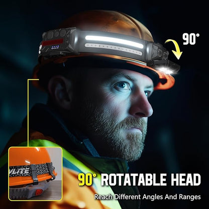 EGUKU Headlamp Rechargeable, 2Pack Rechargeable LED Headlamps 1200Lumens 2 COB 260°Wide Beam Headlight with Motion Sensor Bright 18 Modes Lightweight Waterproof Head Lamp for Running, Camping Hiking