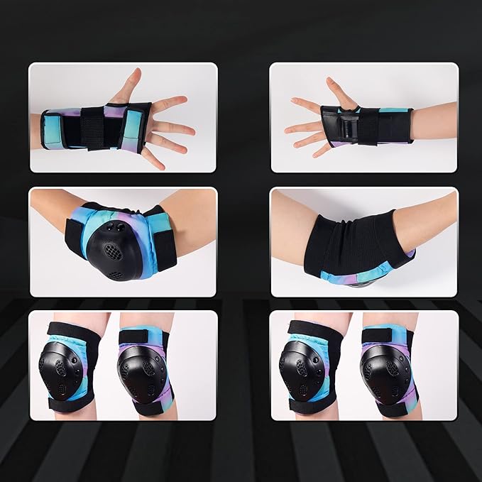 Skateboard Pads Kids/Youth/Adult Shield Elbow Pads and Wrist Guards Protective Gear,Strong Double Straps&Adjustable Easy-Fix Clips for Skateboarding,Rollerblading,ScooterRoller,Skating,Bicycle