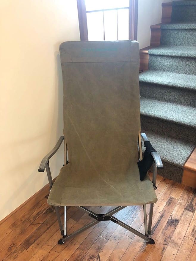 CAMPINGMOON Foldable Cotton Canvas Camping Chair for Campfire High Back Chair Gray F-1001C-H