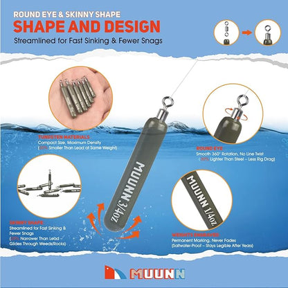 10 Pack Tungsten Free Rig Skinny Drop Shot Weights,Raindrop Free Rig Fishing Sinkers kit for Drop Shot Rig