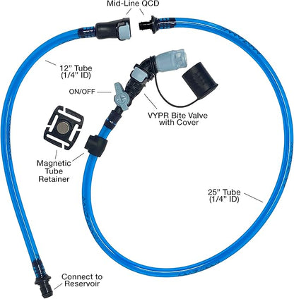 Replacement Drink Tube Replacement Set wih VYPR Bite Valve. Universally Compatible with Most Hydration Packs/Reservoirs/Bladders. 1/4" Inner Diameter Tubing. 43" Total Length.