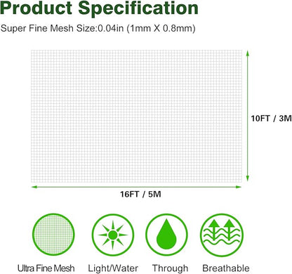YFFSIDMY Garden Netting 10'x16', Protection Mesh Netting Plant Cover, Ultra Fine Barrier Nets for Row Covers Greenhouse Raised Bed, Vegetable Fruits Crop Screen Keep Animals Birds Away