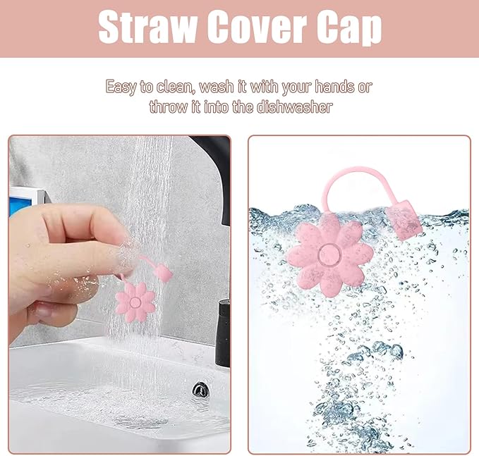 8PCS Silicone Straw Covers Toppers for Stanley Cups 30&40 Oz Tumbler Accessories Flower Straw Caps Pink Blue Dust-Proof Reusable Straws Tips Protectors for Stanley Cup 10mm 0.4in Straws