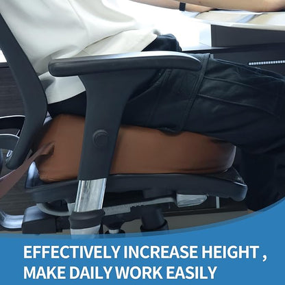 YOUFI Leather Seat Cushion Extra-Thick Booster for Office Chair to Rise Height - Full Filling for Support - with Breathable Cover, Handle and Buckle - Relieves Back Pain – 18"x16"x6" (Brown)