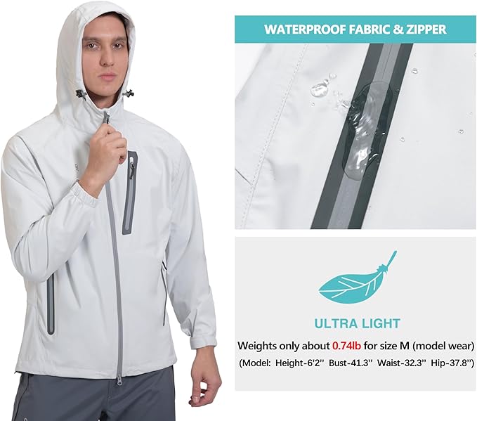 Little Donkey Andy Men's Waterproof Rain Jacket Outdoor Lightweight Rain Shell Coat for Hiking,Golf,Travel