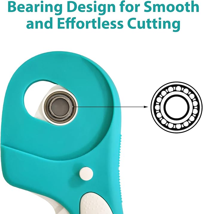 Headley Tools Rotary Cutter 60mm Upgraded with Bearing Design for Smoother and deeper cutting, Ergonomic Handle Rolling Cutter with Safety Lock for Fabric, Fabric, Leather, Crafting, Sewing, Turquoise