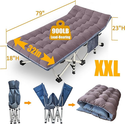 79" L x 32" W x 18" H Camping Cot with Comfortable Mattress for Adults Oversize XXL Cots for Sleeping Camping Bed Folding Cot Heavy Duty with Carry Bag for Home Outdoor Travel
