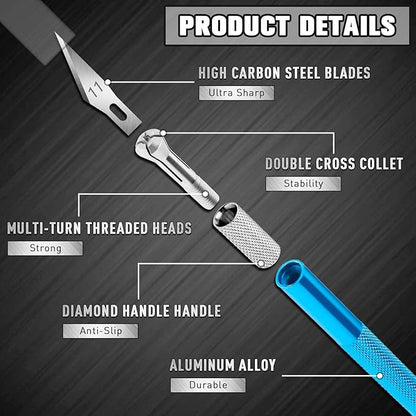 DIYSELF 2 Pack Exacto Knife for Crafts, Precision Knife Exacto Blades, Hobby Knife for Models, Craft Knife for Scrapbooking, Carving Knife for Stencil, Art, 20 Extra Blades(Blue)