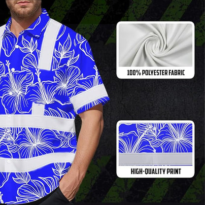 High Visibility Hawaiian Shirt for Men Tropical Shirts Custom Name Floral Outfit Reflective Safety Workwear